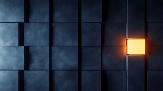 Glowing Square Unique Amidst Dark Cubes Abstract Background. AI Generated