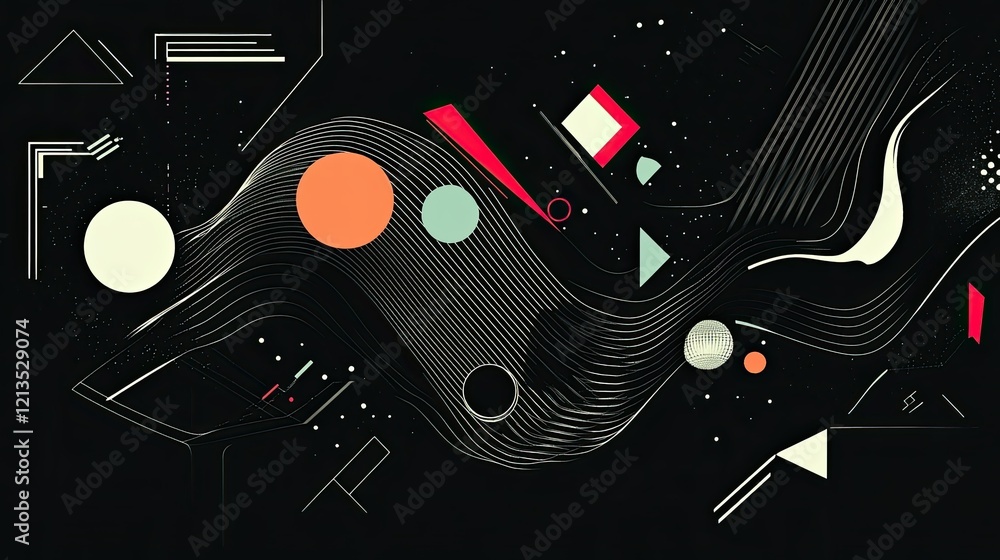 Poster a futuristic vector design featuring geometric symbols in a dynamic arrangement.