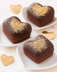 decadent chocolate eclairs with gold dust and heart-shaped plates