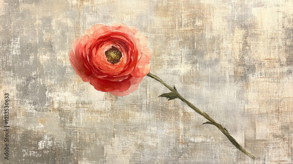 Poster elegant single ranunculus flower on soft linen fabric creating a delicate and minimalist botanical c