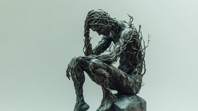 The Weeping Tree Man: A Bronze Sculpture of Introspection and Nature's Embrace