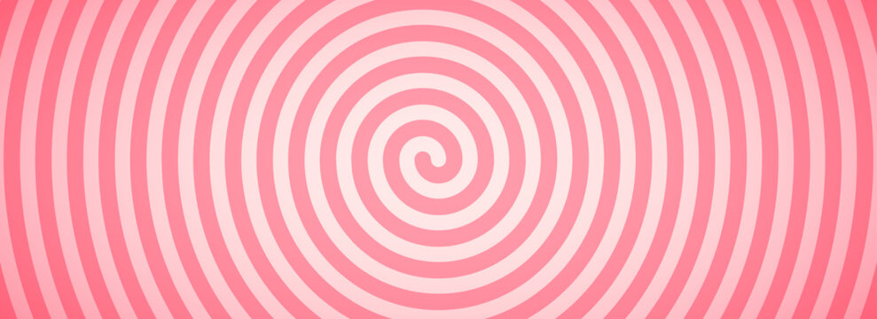 Candy color spiral pattern background. Creamy pink rotating swirl wallpaper. Spinning vortex for banner, poster, flyer, booklet. Sweet cartoon comic hypnotic concept. Vector ice cream backdrop