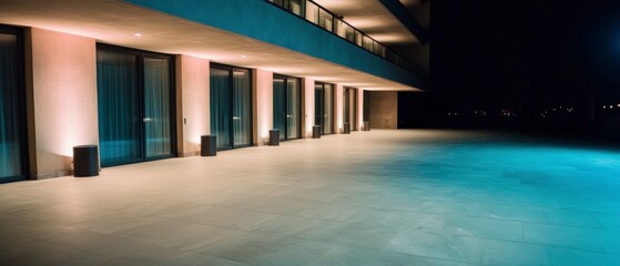 Obraz premium Modern Building Exterior at Night Architectural Design Terrace Night Lights