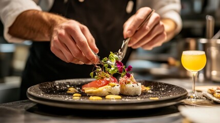 Chef Presenting Visually Stunning Gourmet Dish on Elegant Plate
