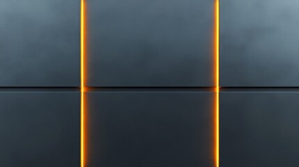 Fototapeta premium Sleek dark grey panels glow softly with vibrant orange vertical lines creating a modern minimalist aesthetic.. AI Generated