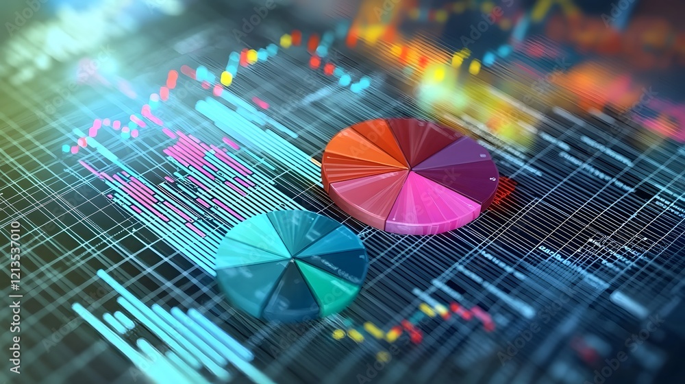 Poster vibrant and dynamic visualization of market data and financial information using a variety of charts