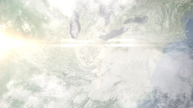 Earth zoom in from space and focus on Springfield, Ohio, USA. Background for travel blog or intro. Satellite view. 3D style animation. Images from NASA.