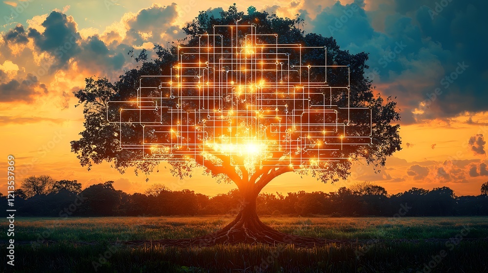 Poster conceptual depicting a branching tree like diagram as a metaphor for market diversification business