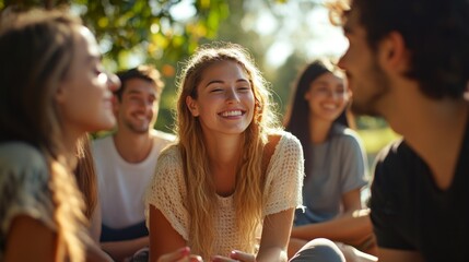 Obraz premium Group of Friends Engaged in Outdoor Meditation Practice Together