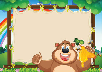 Happy Bear with Honey and Bees