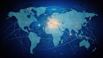 Obraz premium World Map with Markers and Dynamic Sound Symbols, Capturing Global Radio Listening and Audio Enjoyment