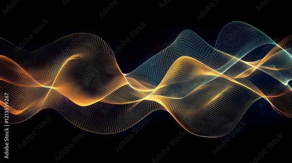 Poster dynamic abstract waveforms and grid patterns in vibrant colors and flowing lines illustrate the conc