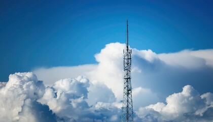 Obraz premium Radio Tower Against Clear Blue Sky with Soft Clouds in the Background