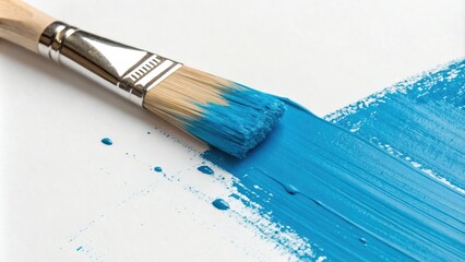 Blue paint brush stroke on white surface, art medium, brush stroke color, color accent