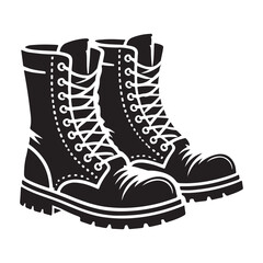 Boots Silhouette Vector Illustration, Solid White Background.