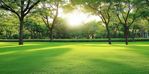 Obraz premium Green grass field lawn background. Vibrant sunny park ideal for themes of spring, earth day or outdoor leisure activities.