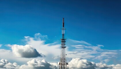 Obraz premium Radio Tower with Clear Blue Sky and Soft Clouds in the Distance