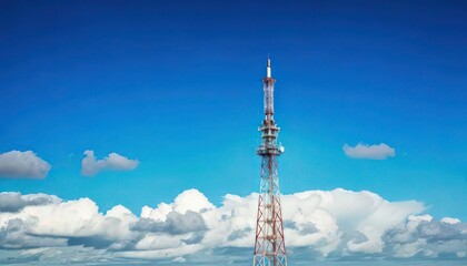 Obraz premium Radio Tower with Clear Blue Sky and Soft Clouds in the Distance