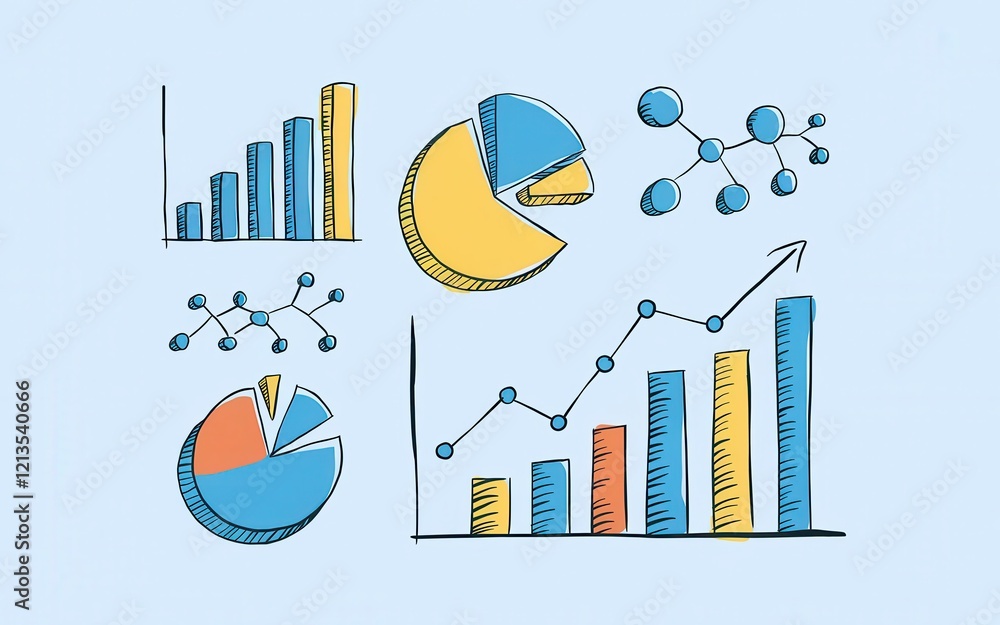Poster hand drawn charts graphs and diagrams showcasing data analysis