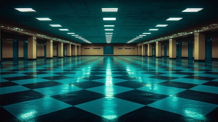 Blurry interior view of a clinic corridor with blue highlights offering a clean modern aesthetic for banners presentations and healthcare advertising concepts