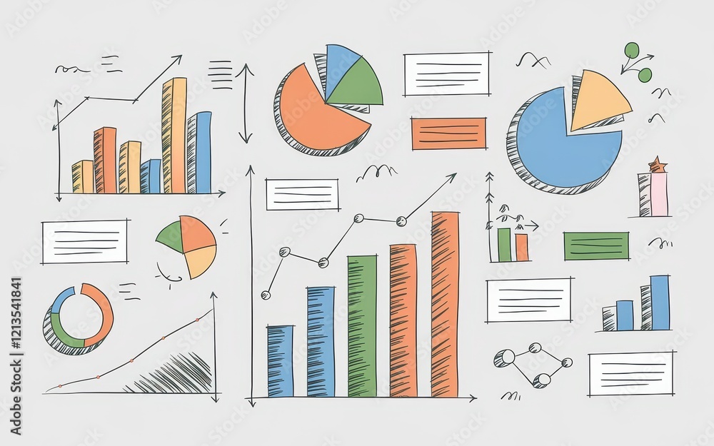 Aufkleber hand drawn charts graphs and data visualizations