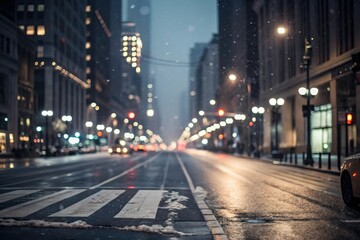 City street at night with blurred traffic lights and abstract white and gray bokeh effect, blurred lights, blurred traffic, urban landscape