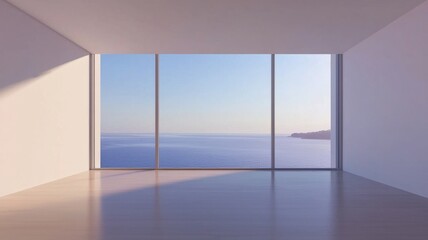 Spacious Minimalist Room with Large Windows and Beautiful Ocean View