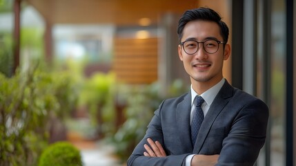 Fototapeta premium Confident and Assured Professional Businessman Posing Formally in a Business Office Environment Exuding a Sense of Leadership and Success
