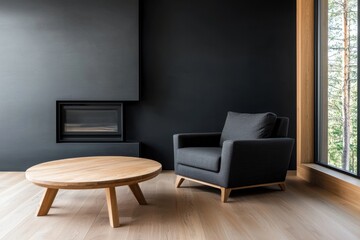 Modern Living Space Featuring Black Furniture and Clean Lines in Minimalist Design