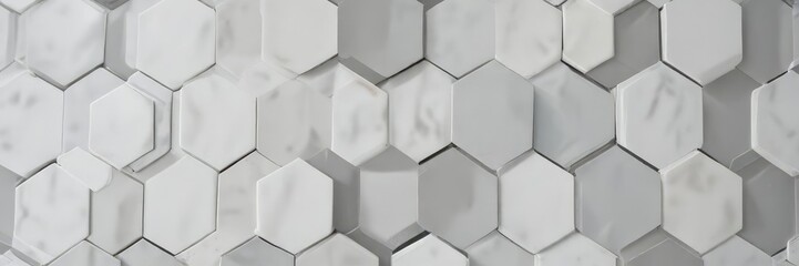 Close-up of white and grey hexagon mosaic tiles, backdrop, wall, elegant