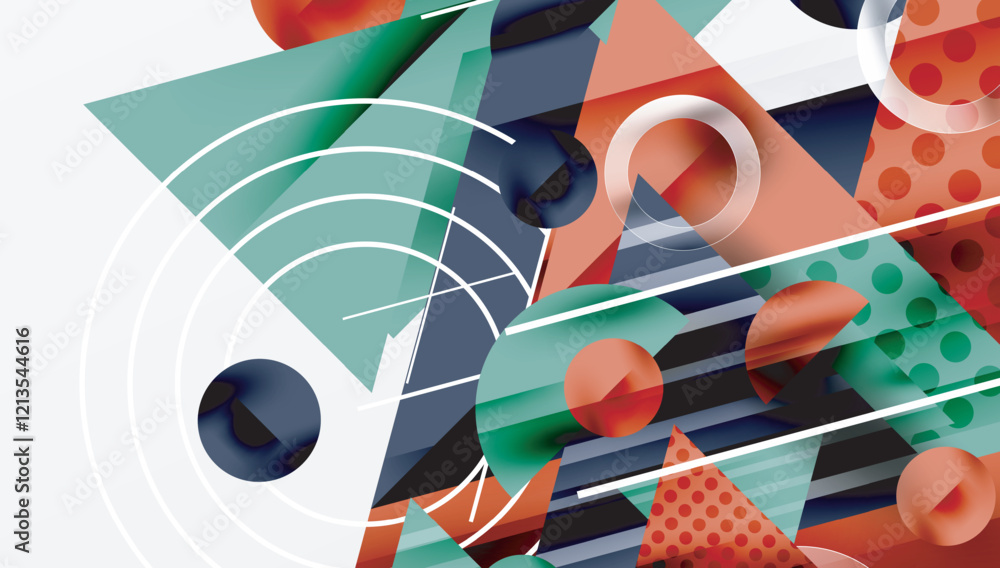 Poster modern geometric background - overlapping triangles with smooth gradients and semi-transparency