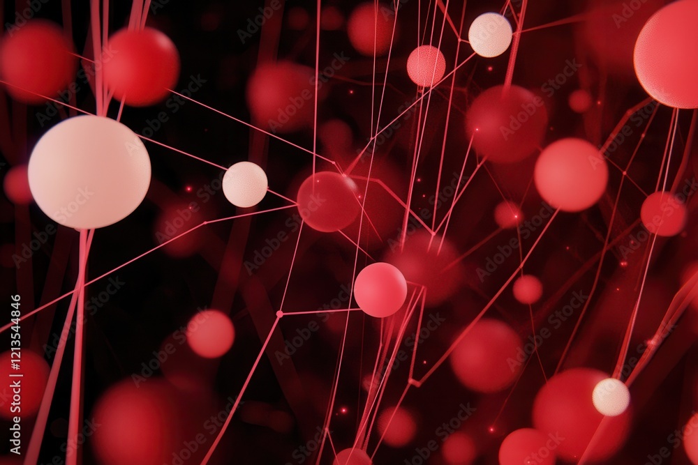 Poster abstract data visualization with glowing elements in red and white colors