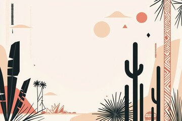 Naklejka premium Abstract Desert Landscape with Geometric Shapes and Plants