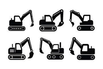 set of Excavator icon vector silhouette