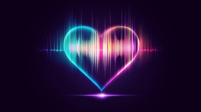 Abstract sound wave forming a heart shape with vibrant gradient lines. Music equalizer concept representing love and rhythm. Ideal for themes of sound, music, and digital art