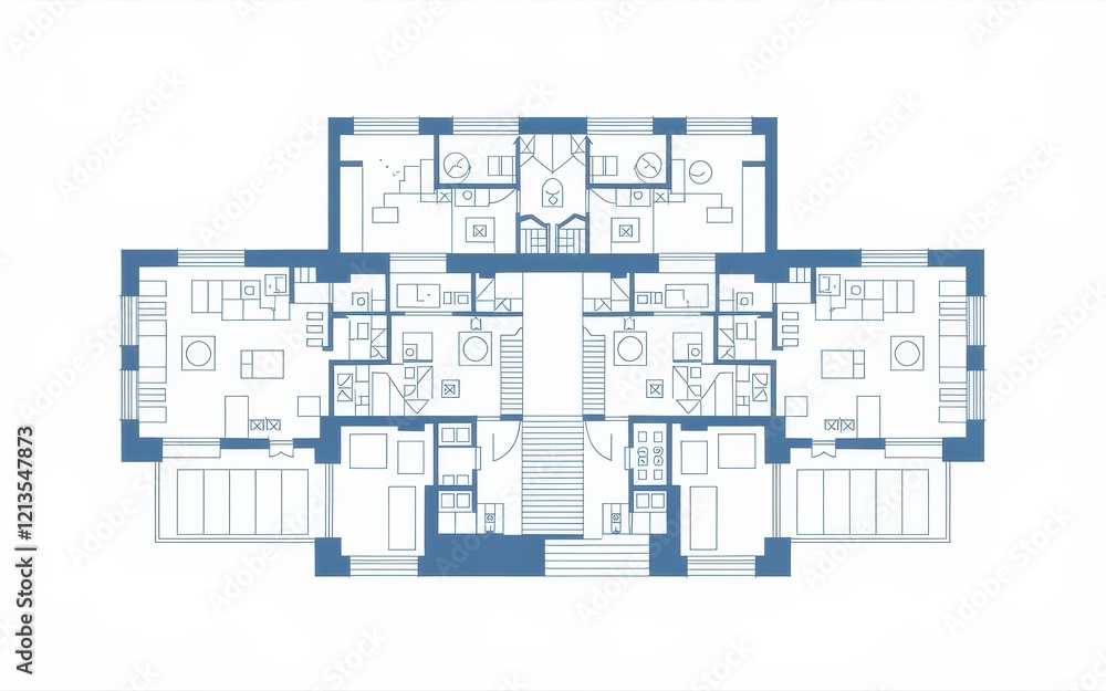 Poster architectural blueprint showing multiple apartment units
