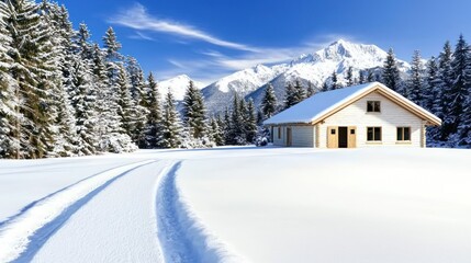 Snowy Mountain Cabin Winter Landscape