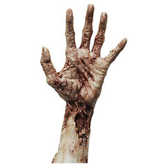Gruesome, bloody hand reaching out, isolated on transparent background