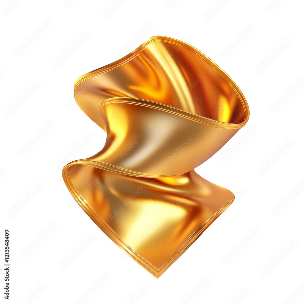 Poster a digitally rendered image showcases a swirling abstract gold shape, exhibiting a luxurious and mode