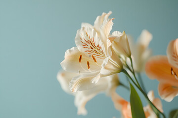 Fototapeta premium Blooming flower with delicate petals in full bloom set against a soft, dreamy blurred bouquet background