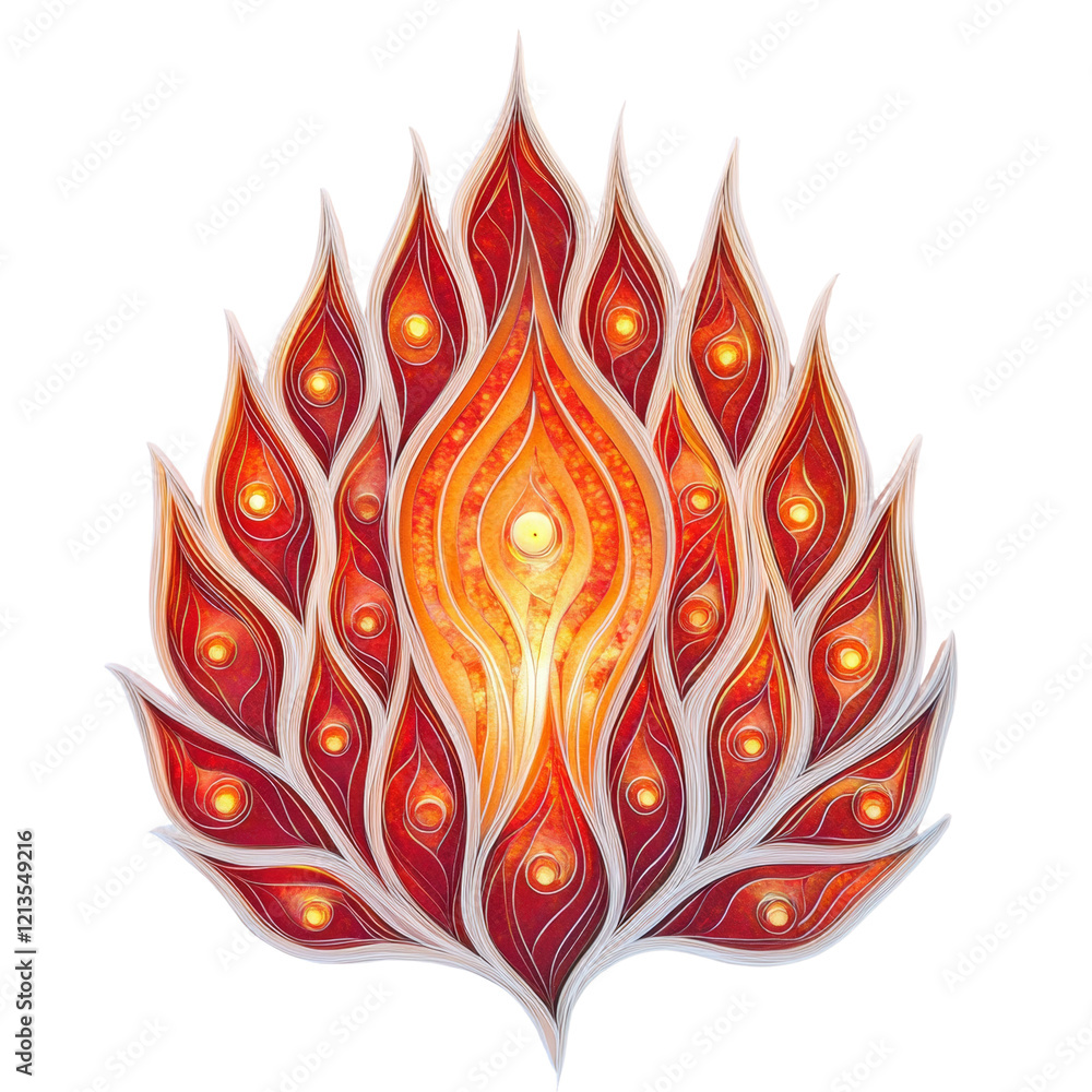 Aufkleber a visually striking piece of paper art depicting stylized flames in shades of red and orange with a 