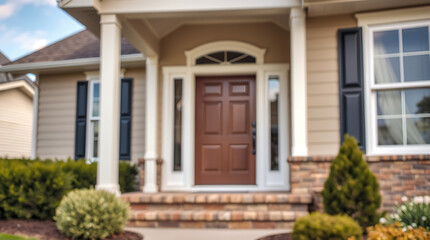 Dream House Exterior: Modern Suburban Home with Brick Facade and Landscaped Garden