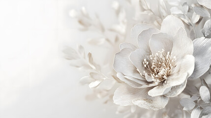Close-up of a blooming flower with detailed petals, set against a blurred soft bouquet backdrop