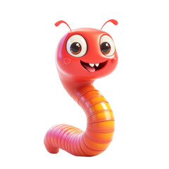 Fototapeta premium A cheerful 3D rendered cartoon worm with a big smile and bright coloring.