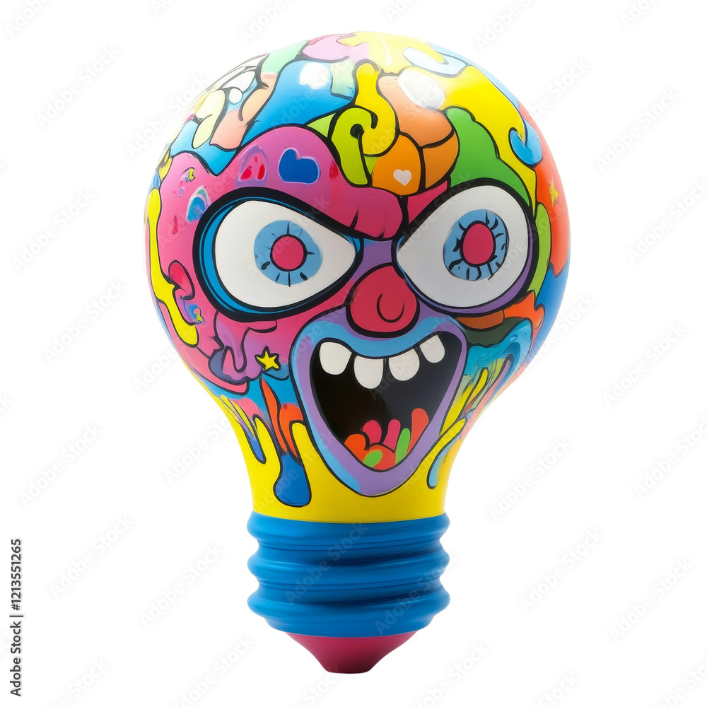 Poster a vibrant and colorful artwork depicting an angry face on a lightbulb shape, showcasing a creative a