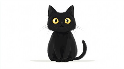 Cute Black Cat Cartoon on White Background - Vector Illustration