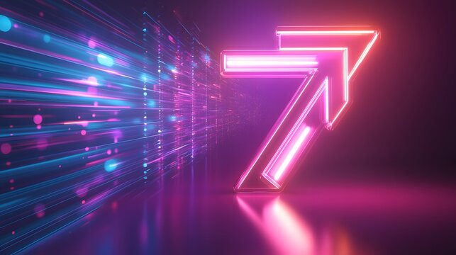 Neon Arrow in a Futuristic Digital Corridor - Powered by Adobe