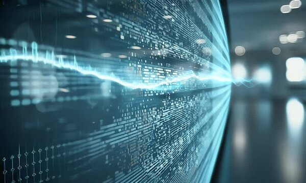 Data stream visualization, futuristic office background, technology innovation concept, website banner