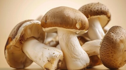 Fototapeta premium Mushroom on a quiet background, magnificent mushroom details. Background subtle, mushroom strong.