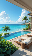 Relaxing by the infinity pool overlooking the tropical beach paradise
